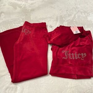 Juicy Couture Rhinestone Logo Red Velour Tracksuit